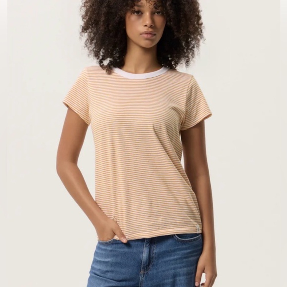 Rag & Bone Orange White Striped‎ Tee Small